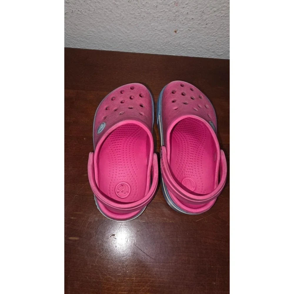 Crocs Kids Pink & Blue Rubber‎ Slip-On Clogs Heel Strap Size 9